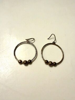 Silpada Sterling Silver  Round Hoop Bead Ball Hammered Earrings